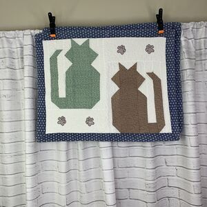 Quilted Cat Pillow Sham Set of 2 Standard 28" x 22" Patchwork Case Cover Country